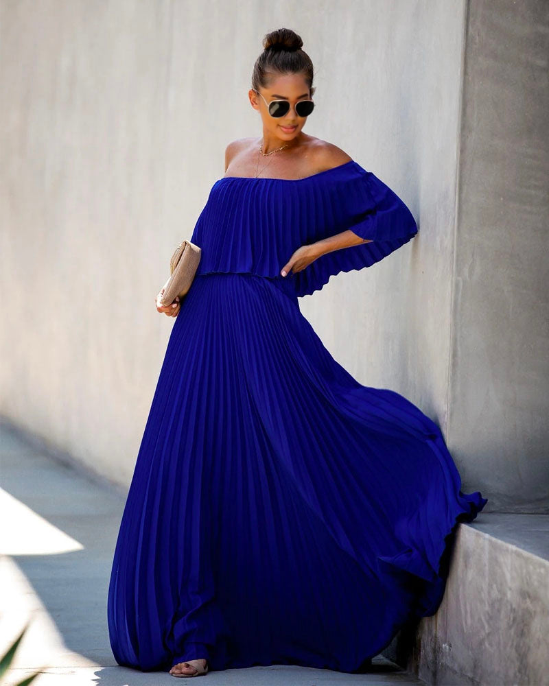 ELEGANT PLEATED DRESS BLUE