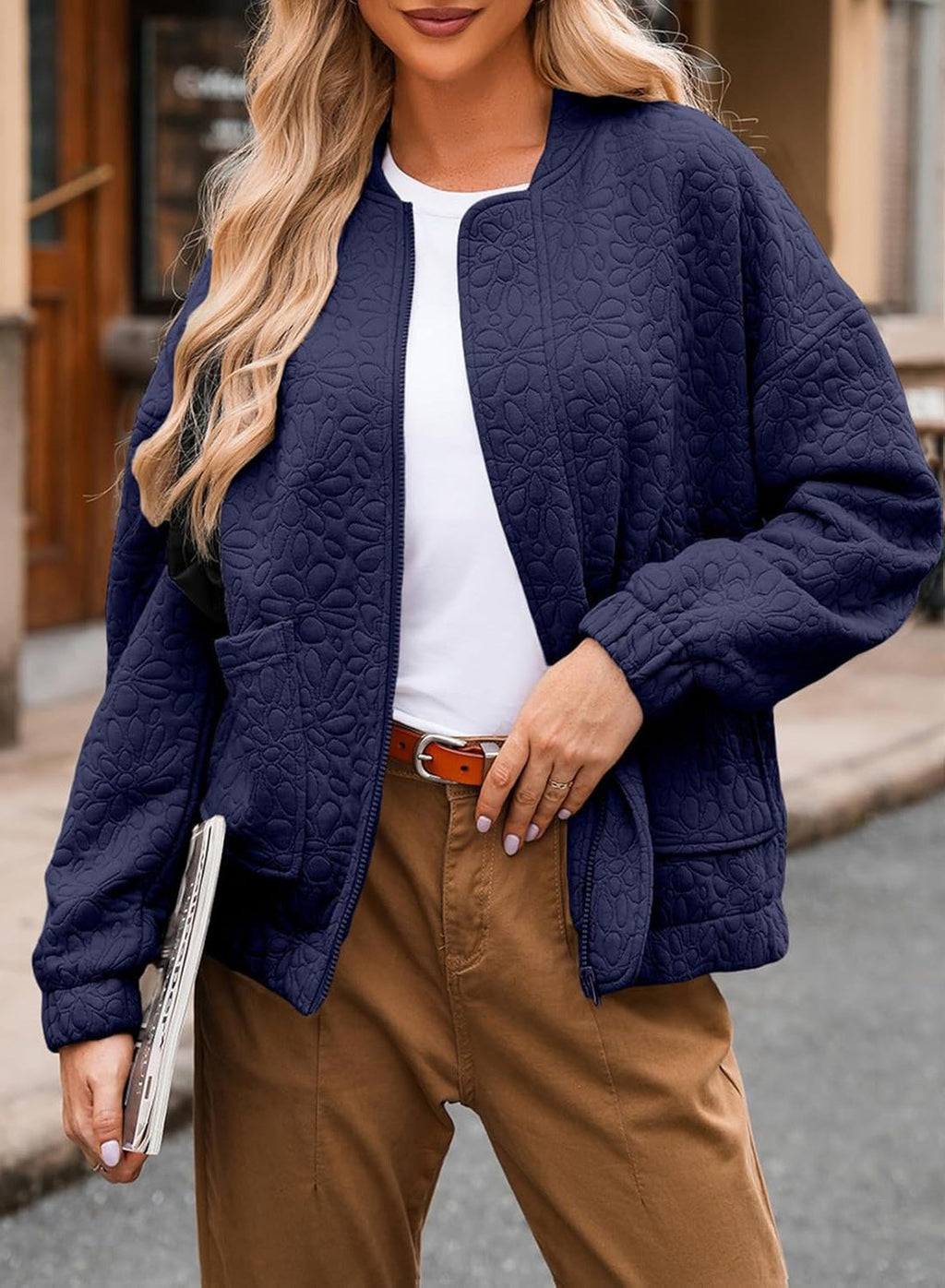 Cardigan Buttoned Jacquard Long Sleeve Jacket Coat
