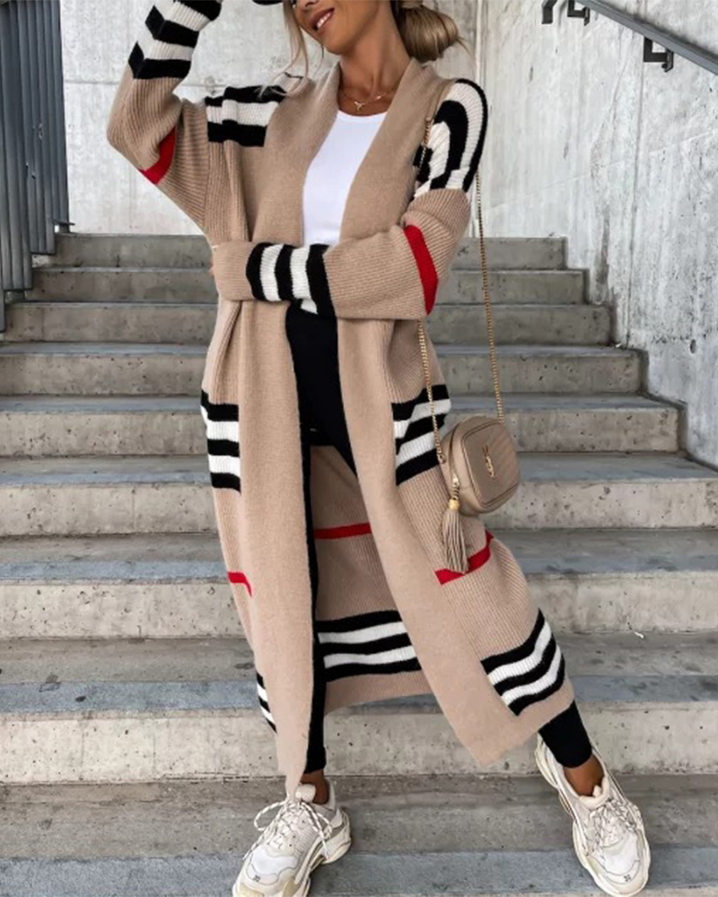 Striped Knitted Cardigan Tan