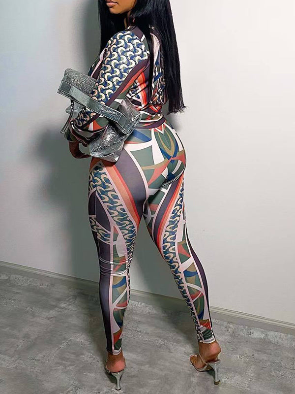 Set aus Jacke und Hose mit Reißverschluss vorne und Print