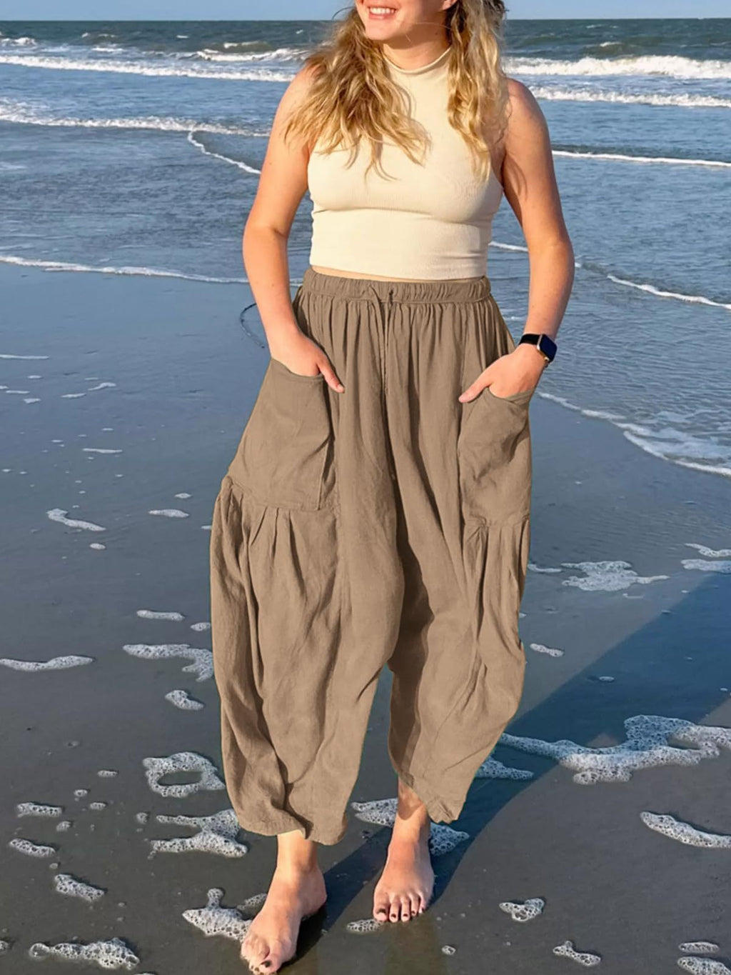 Casual High Waist Cotton Linen Wide Leg Pants