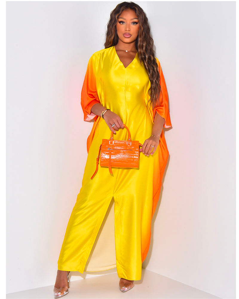SATIN TIE-DYE EFFECT DRESS WITH CINCHED WAIST Yellow