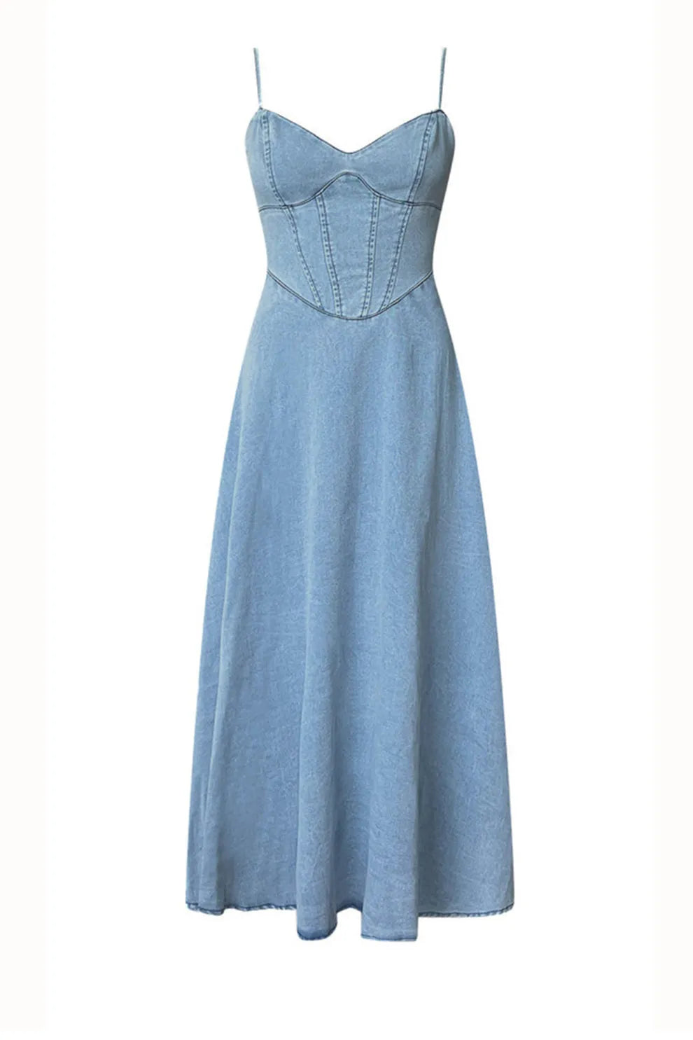 V Neck Corset Cami Denim Swing Dress