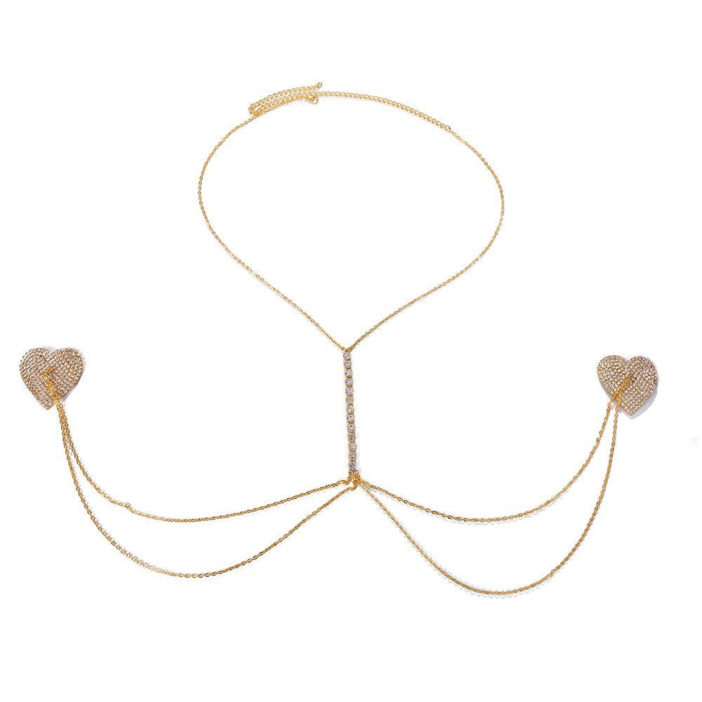 Heart Print Multi-Layer Rhinestone Body Chain for Intimate Wear