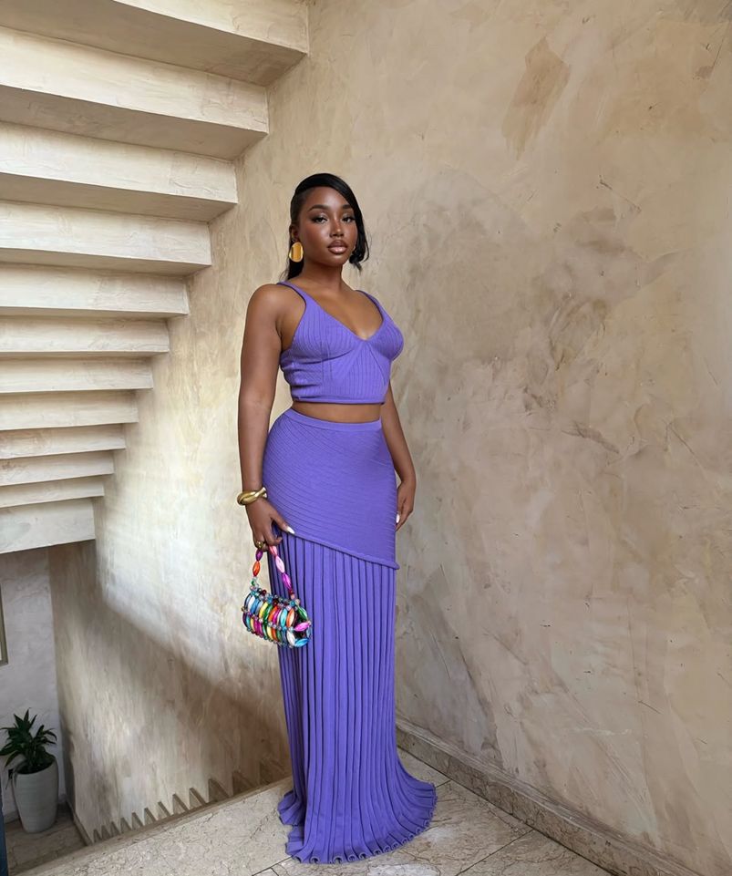 V-Neck Cami Top & Pleated Skirt Two-Piece Set for Summer