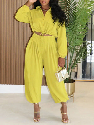 Solid Drawstring Shirt & Jogger Pants Set