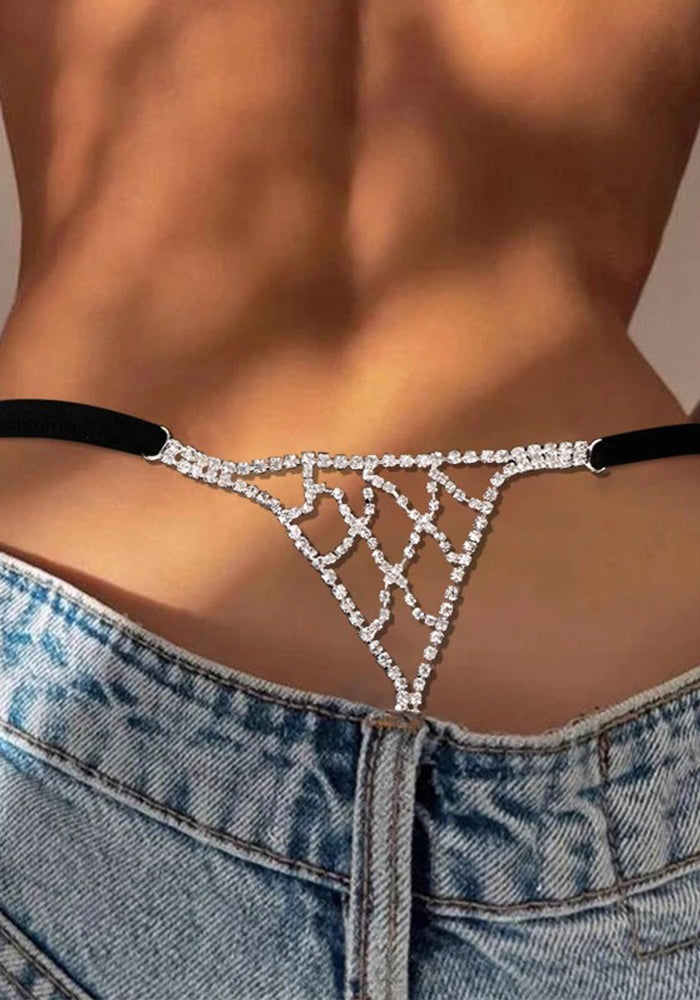 Mesh Rhinestone Underwear Body Chain for Intimate Festival Wear