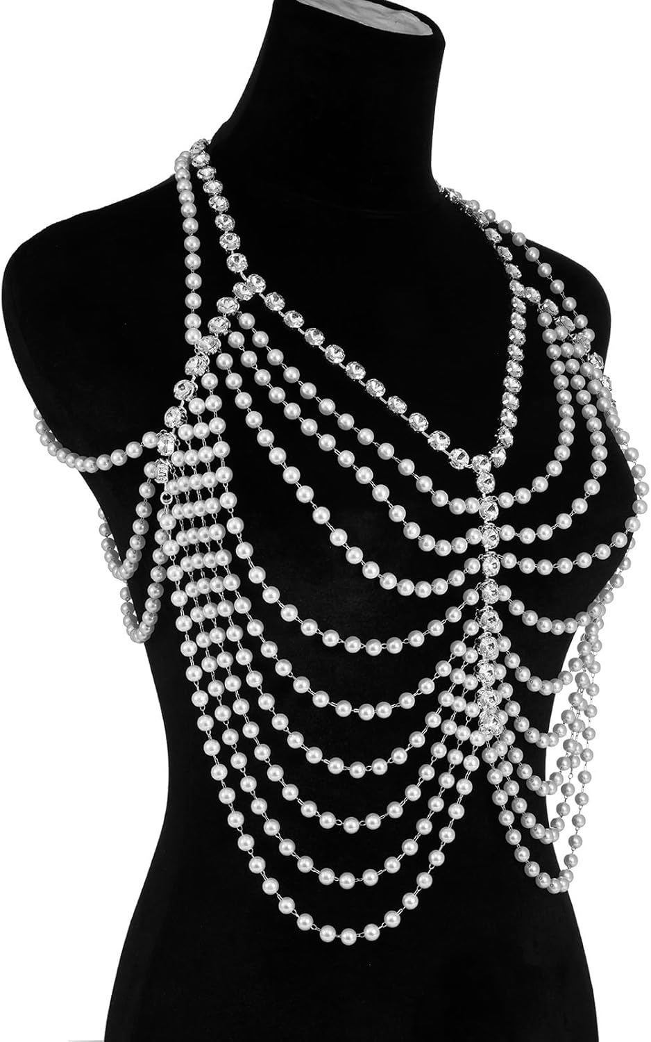 Aethers & Co A18 Rhinestone Chest Chain Bra Body Jewelry for Women Silver Bikini Bra Body Chains