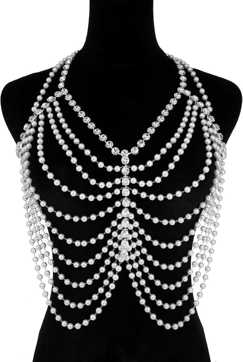 Aethers & Co A18 Rhinestone Chest Chain Bra Body Jewelry for Women Silver Bikini Bra Body Chains