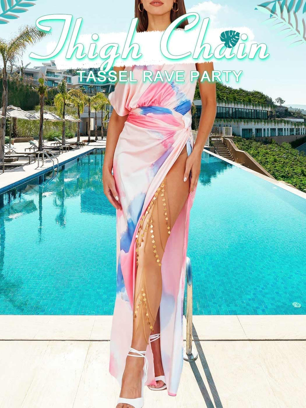 Aethers & Co A14 Nicute Boho Sequin Leg Chain Gold Layered Body Chain Tassel Rave Party Thigh Chain Body Accessories for Women and Girls