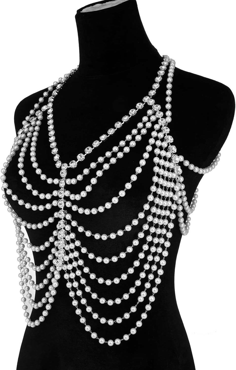 Aethers & Co A18 Rhinestone Chest Chain Bra Body Jewelry for Women Silver Bikini Bra Body Chains