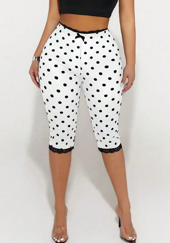 Polka Dot Print Lace Cropped Pants for Casual Wear
