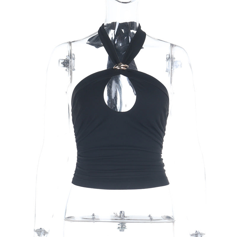 Halter Neck Cutout Basics Top for Casual Wear