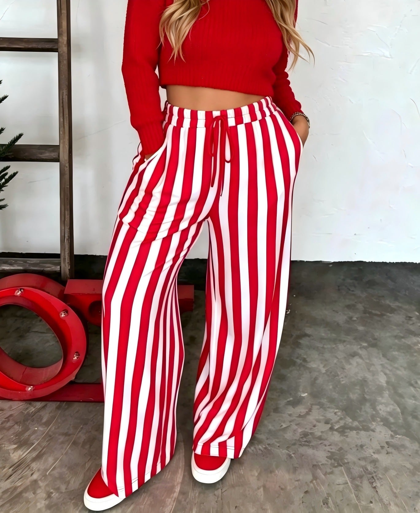 Color Block Stripe Printed Long Pants for Spring & Summer