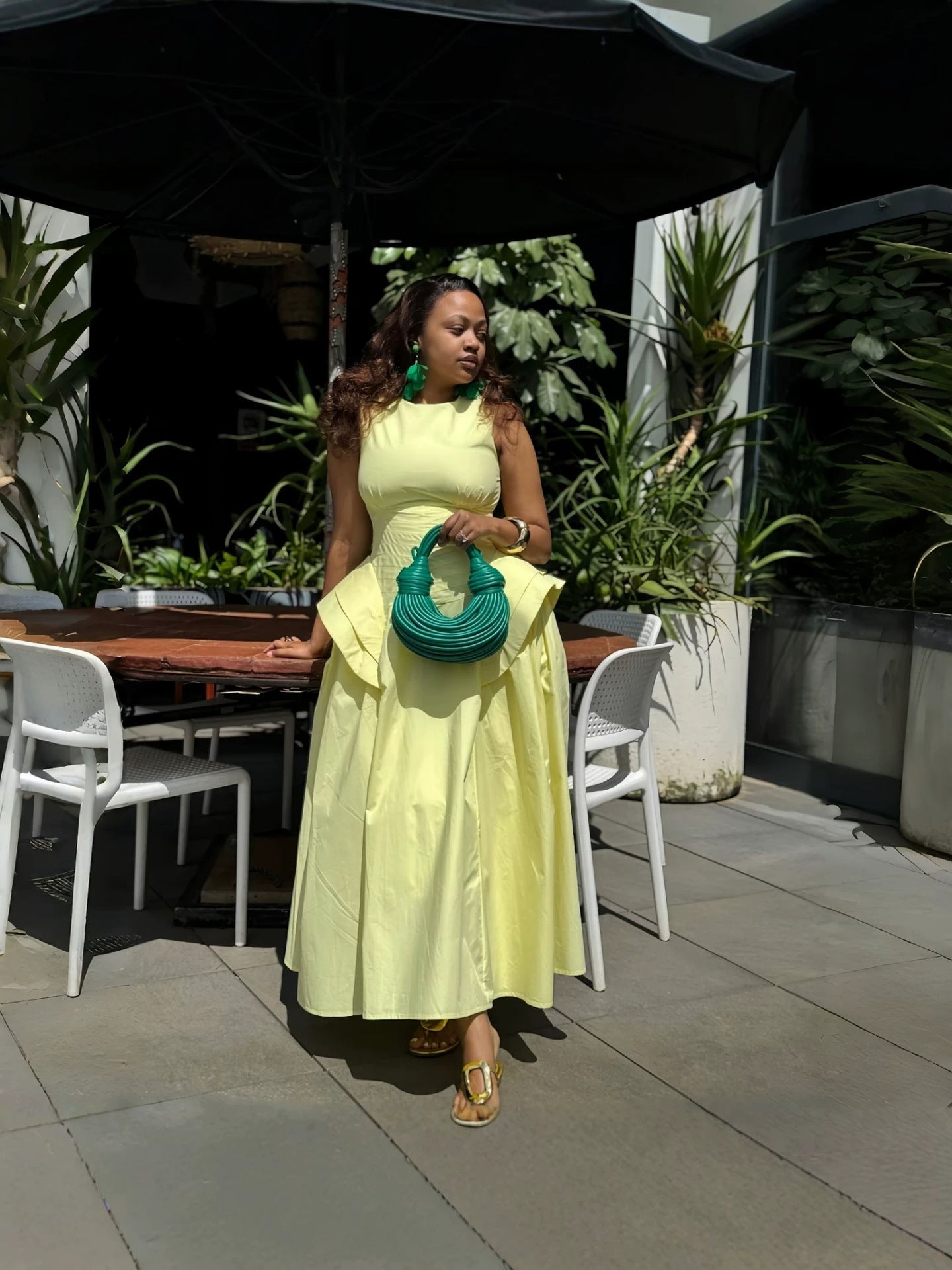 African Solid Patchwork Maxi Dress for Summer Casual