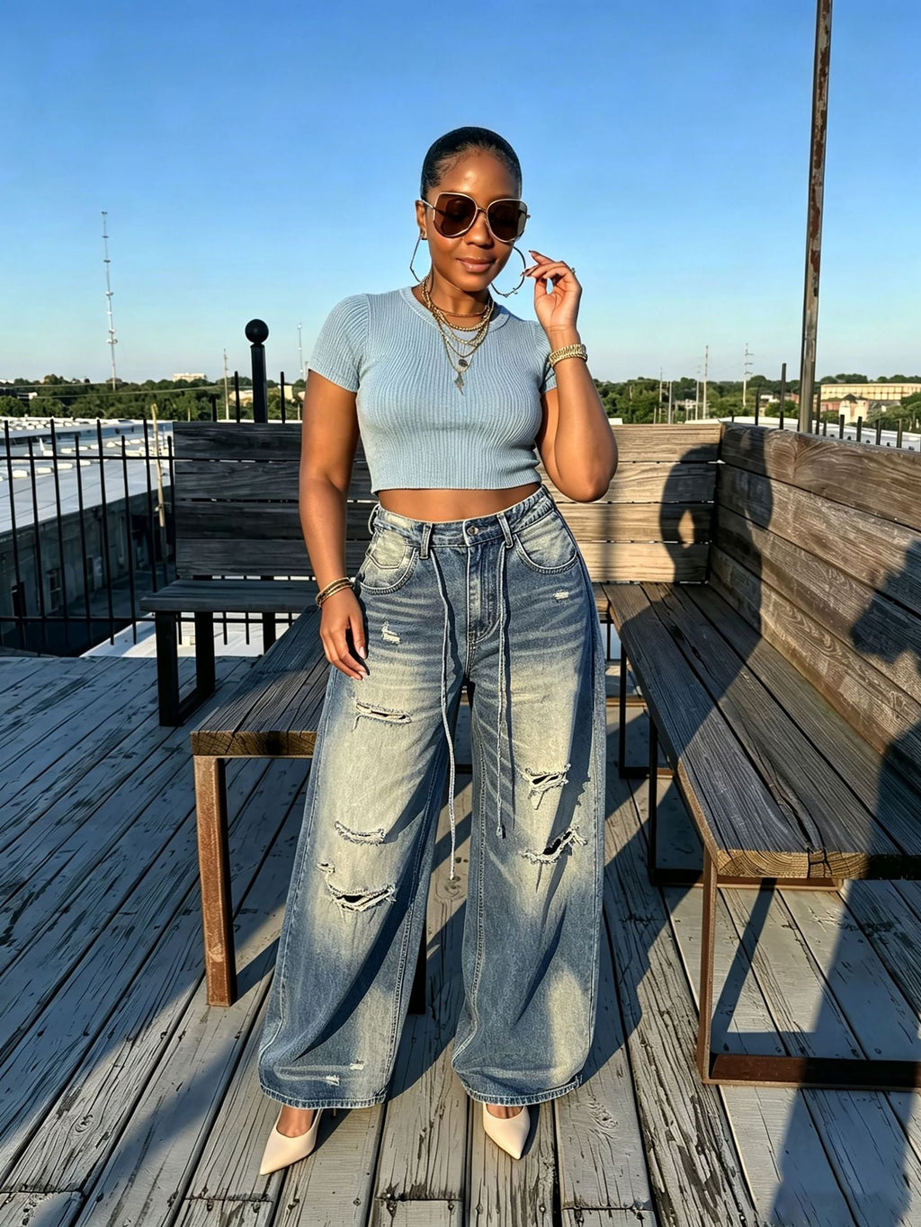 Ripped Washed Loose-Fit Denim Pants for Streetwear