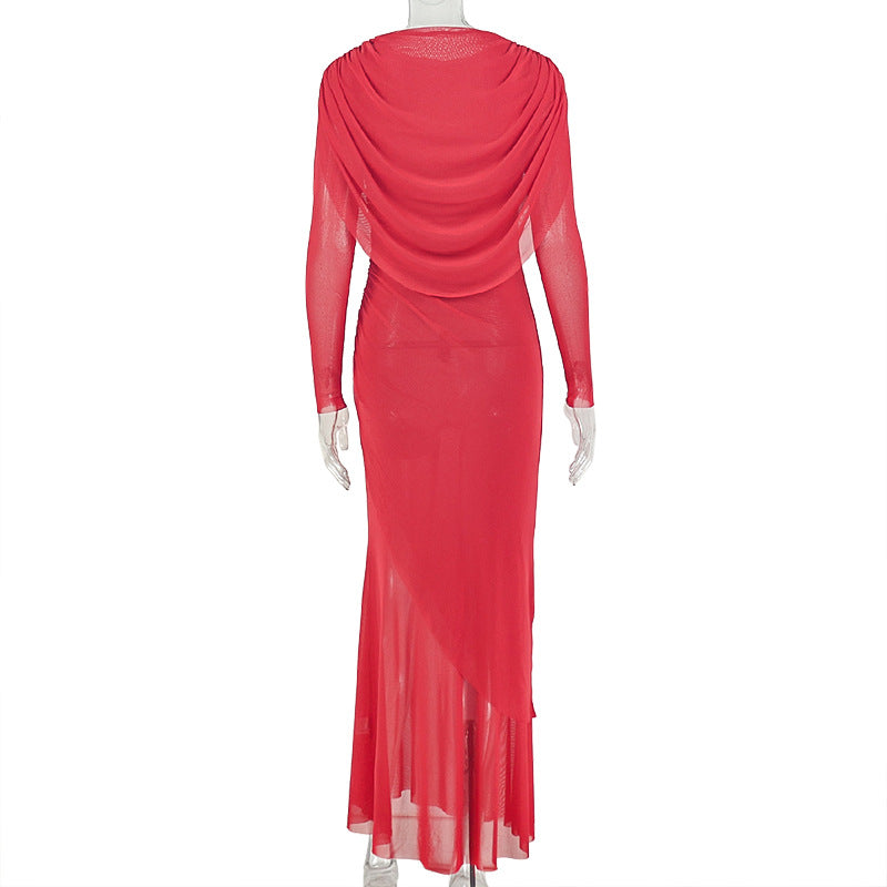 Ruched Round Neck Long Sleeve Bodycon Dress for Evening Wear