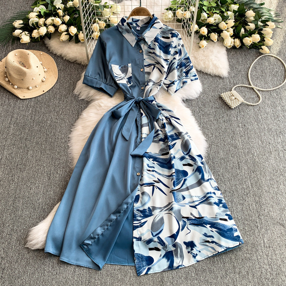Printed Short-Sleeve Shirt Maxi Dress for Summer Casual