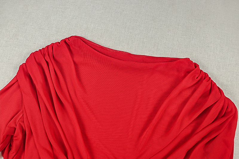 Ruched Round Neck Long Sleeve Bodycon Dress for Evening Wear