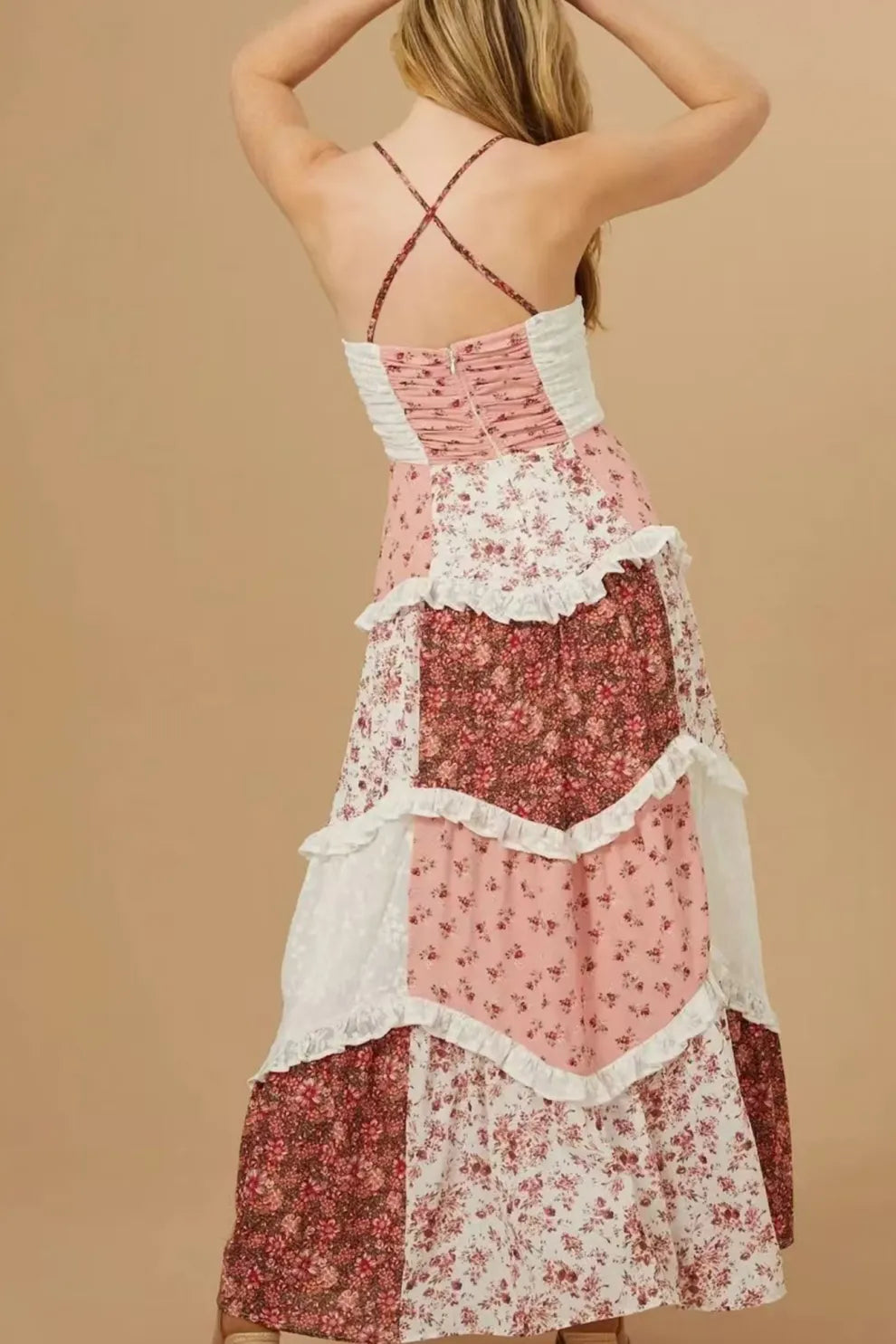 Floral Print Lace Patchwork Cami Dress