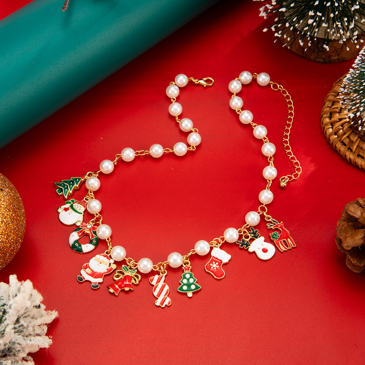 Christmas Snowman Reindeer Candy Pendant Necklace
