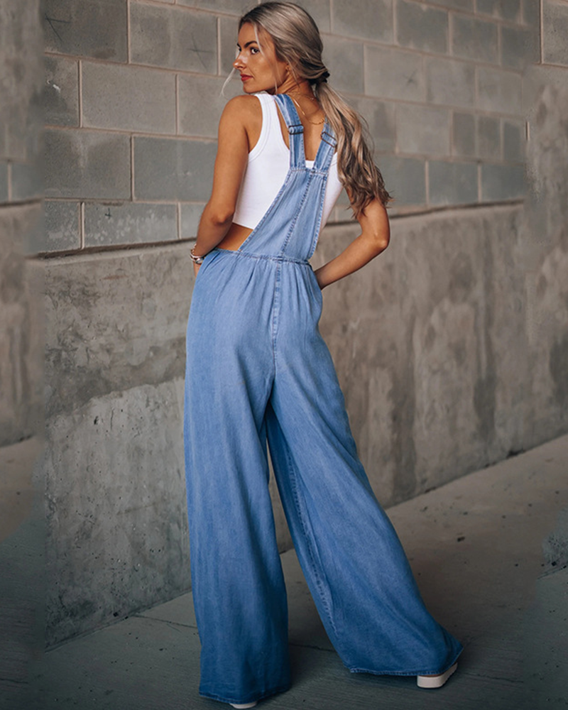 Wide Leg Denim Overalls