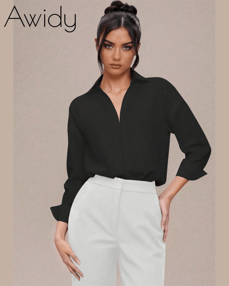 Women Slim Fit Collared Shirt Top