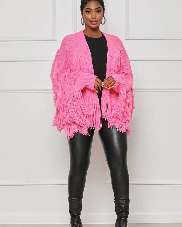 FEELING ALIVE FRINGE CARDIGAN PINK