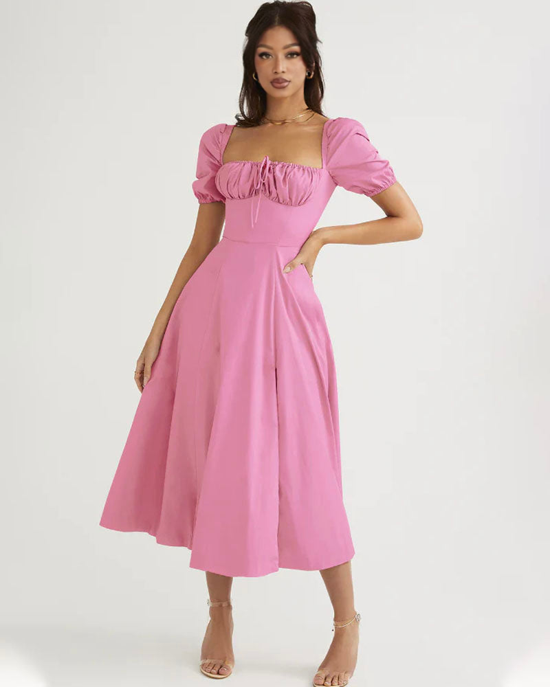 TALLULAH PUFF SLEEVE MIDI DRESS Pink