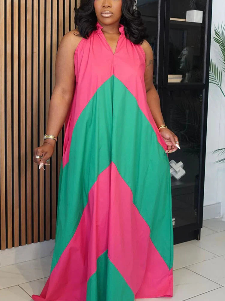 Vacation Color Block Maxi Dress