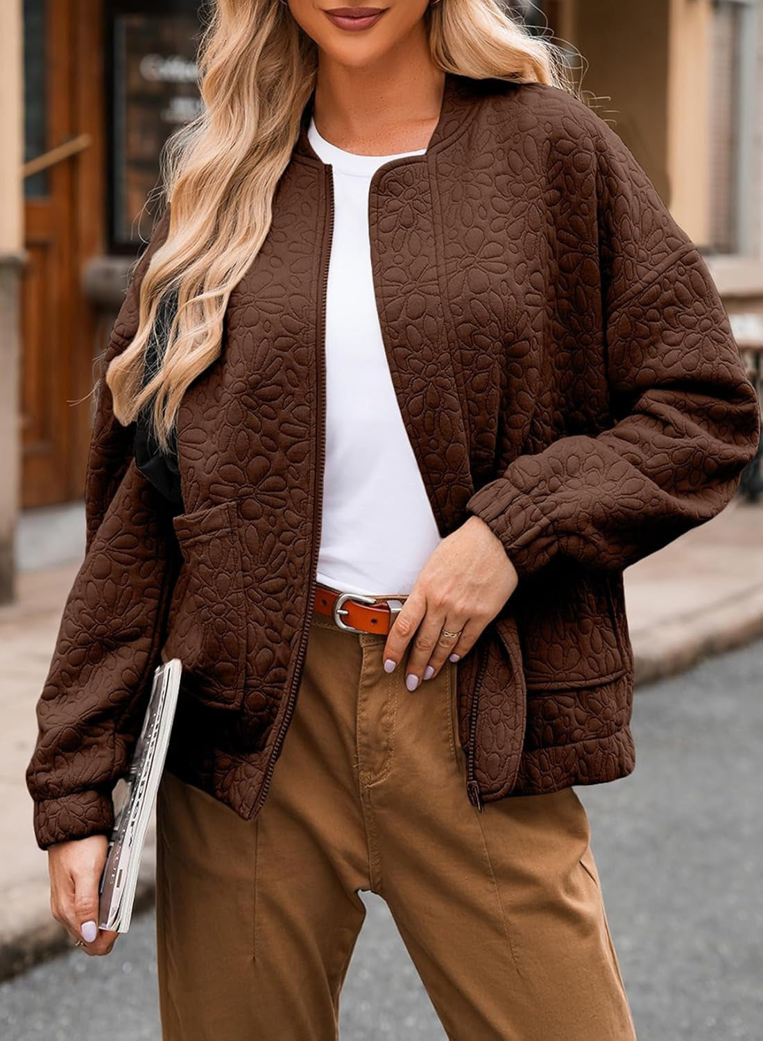 Cardigan Buttoned Jacquard Long Sleeve Jacket Coat