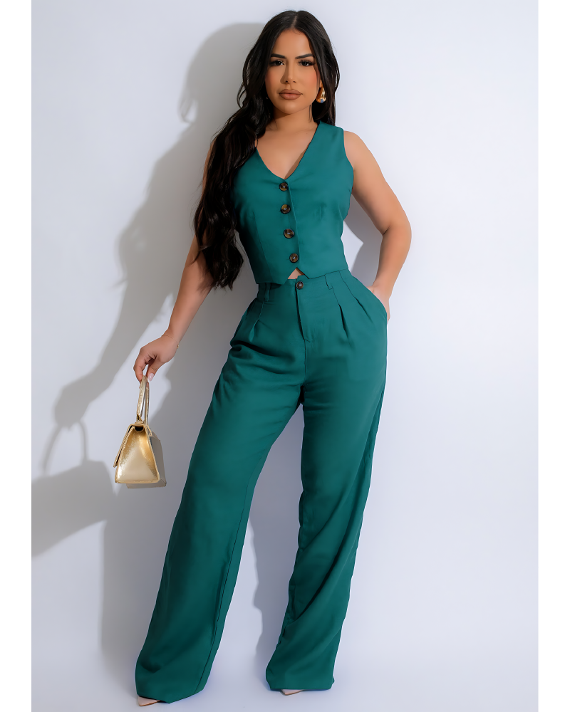 Very Indecisive Pant Set Emerald
