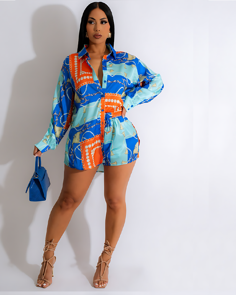 Rich Again Satin Short Set Blue