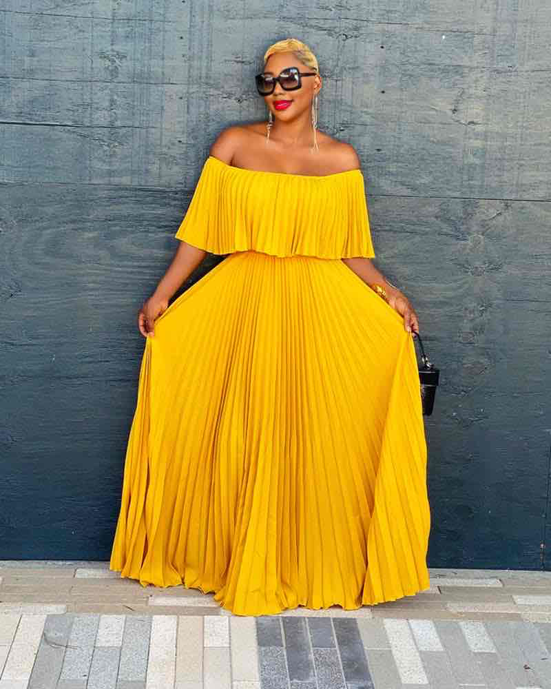 ELEGANT PLEATED DRESS YELLOW