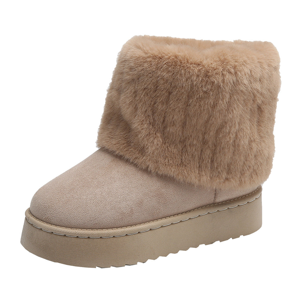 Women's Fleece-Lined Striped Decorative Snow Boots