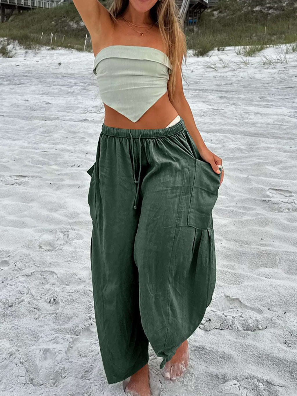 Casual High Waist Cotton Linen Wide Leg Pants