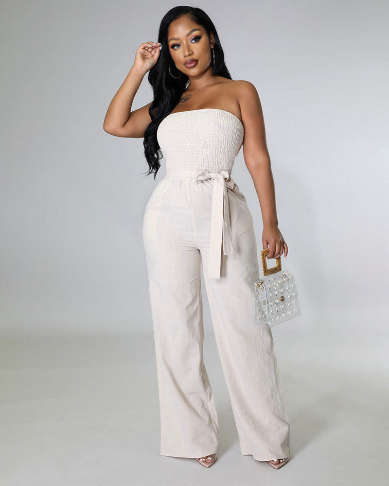 Spring Fresh Strapless Jumpsuit Beige