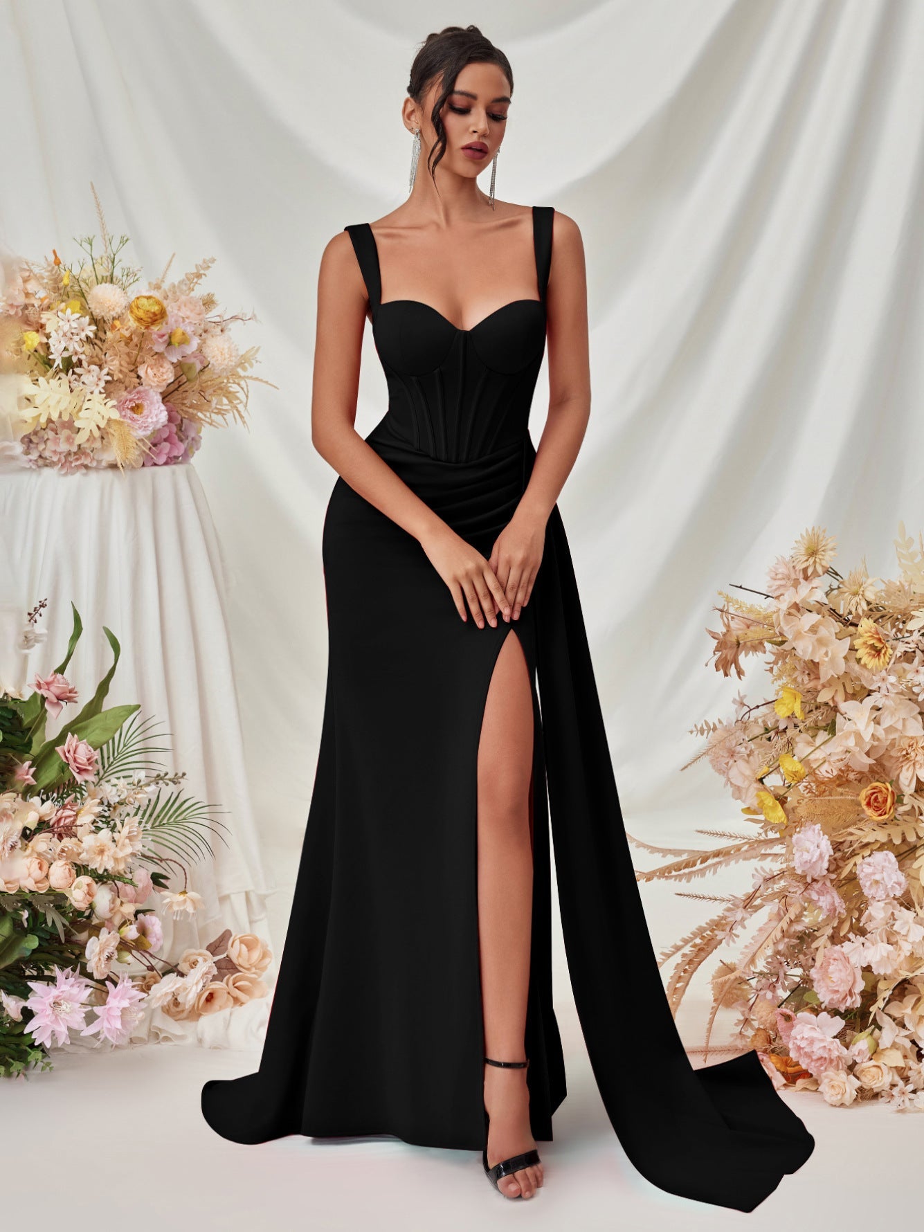 Slit Spaghetti Strap Bodycon Maxi Dress for Clubwear