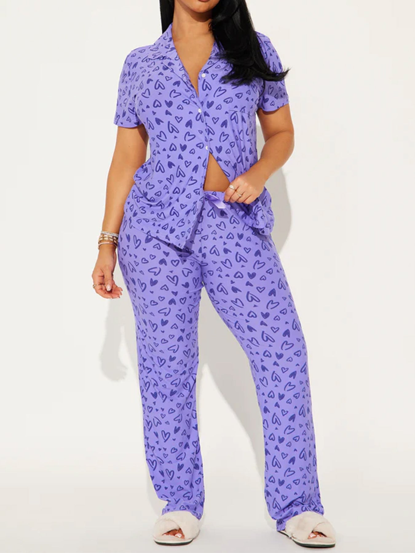 Short-Sleeve Top & Button-Up Pants Two-Piece Set for Summer Casual