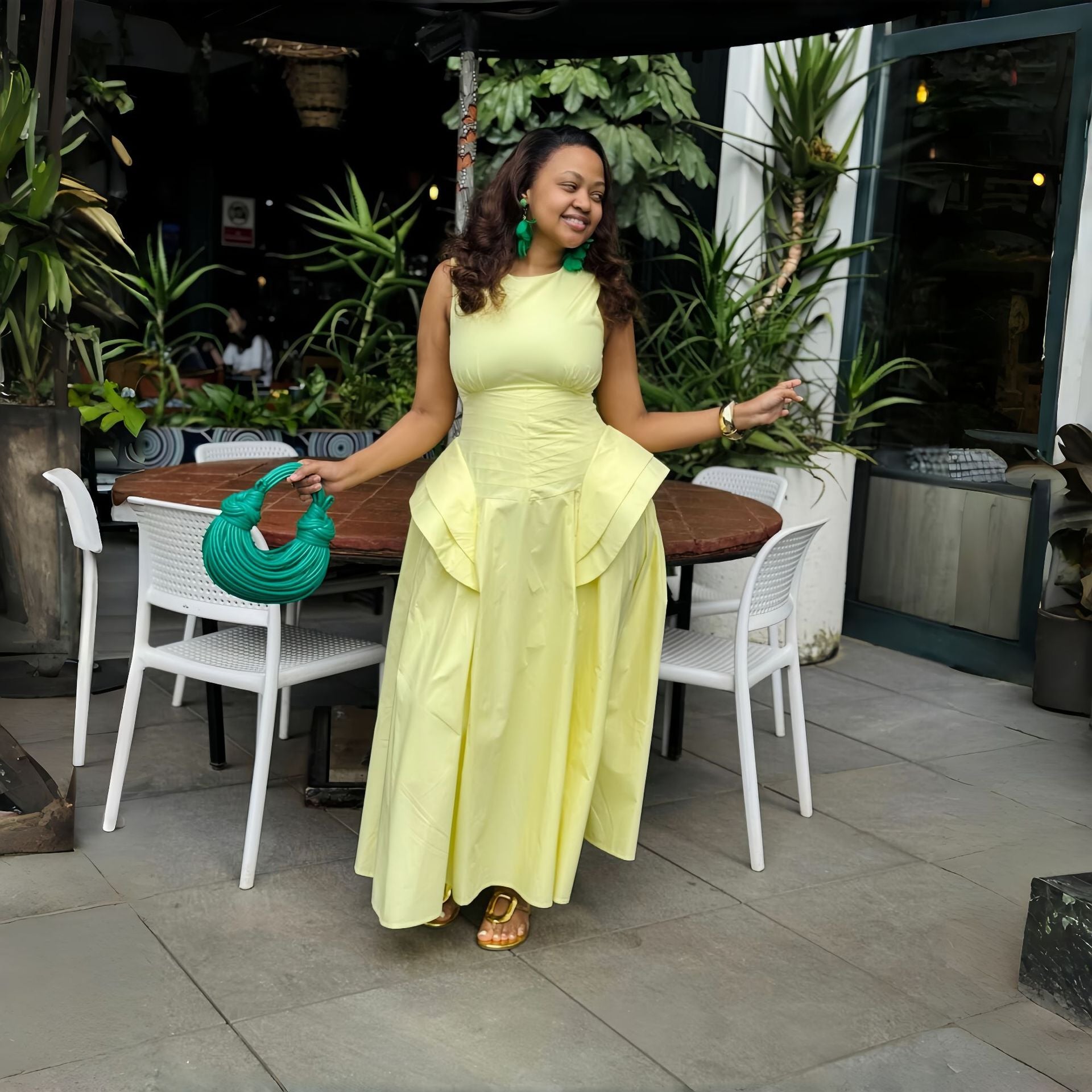 African Solid Patchwork Maxi Dress for Summer Casual