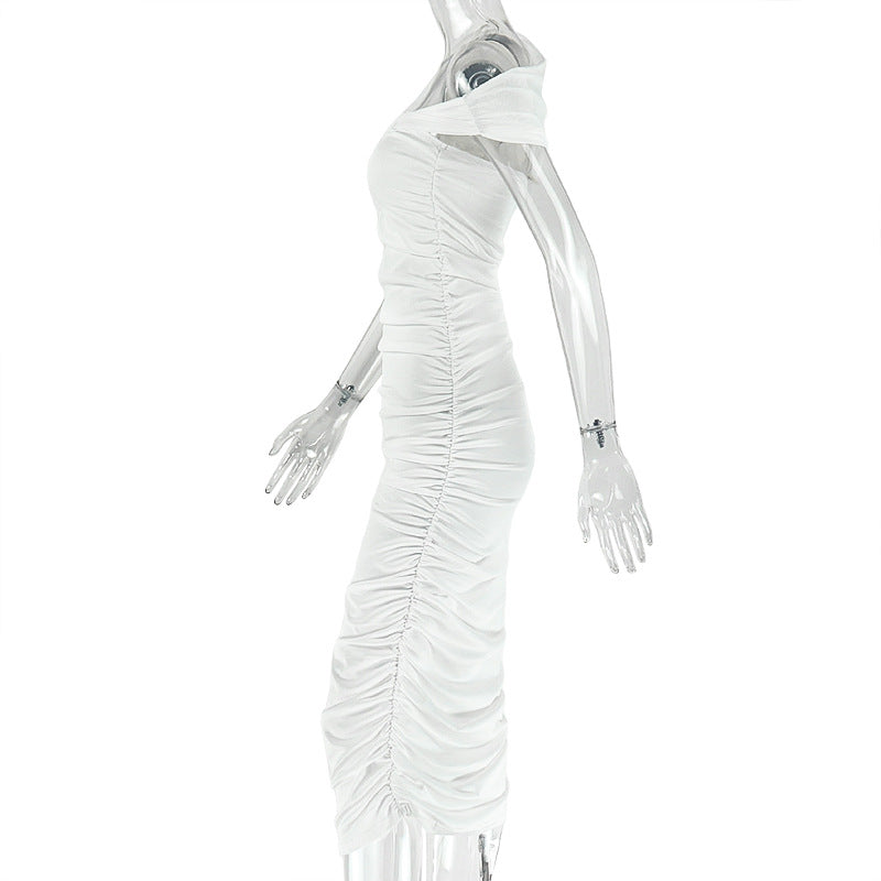 Slash Shoulder Sleeveless Bodycon Long Dress for Career Wear