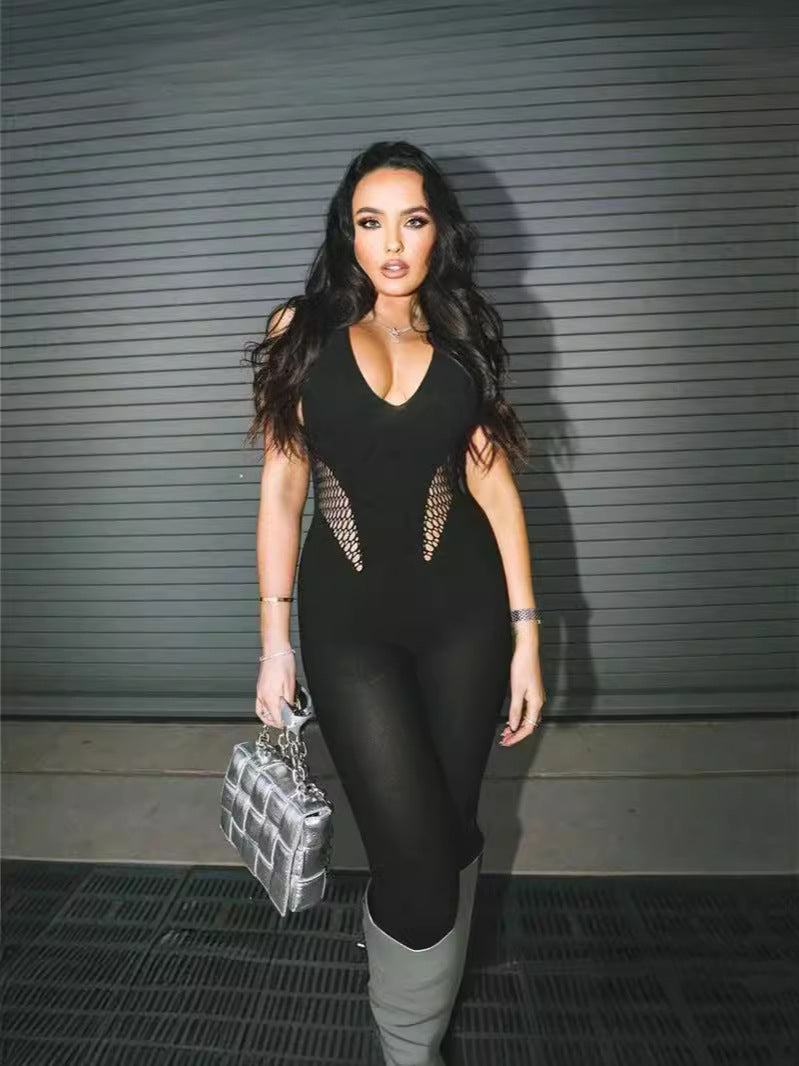 High Stretch Halter Neck Sleeveless Seamless Knitted Yoga Jumpsuit for Autumn