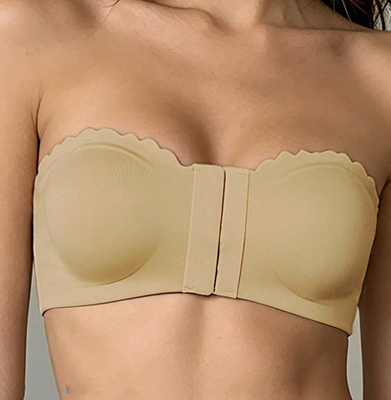 Black Front-Closure Non-Slip Strapless Wireless Bra