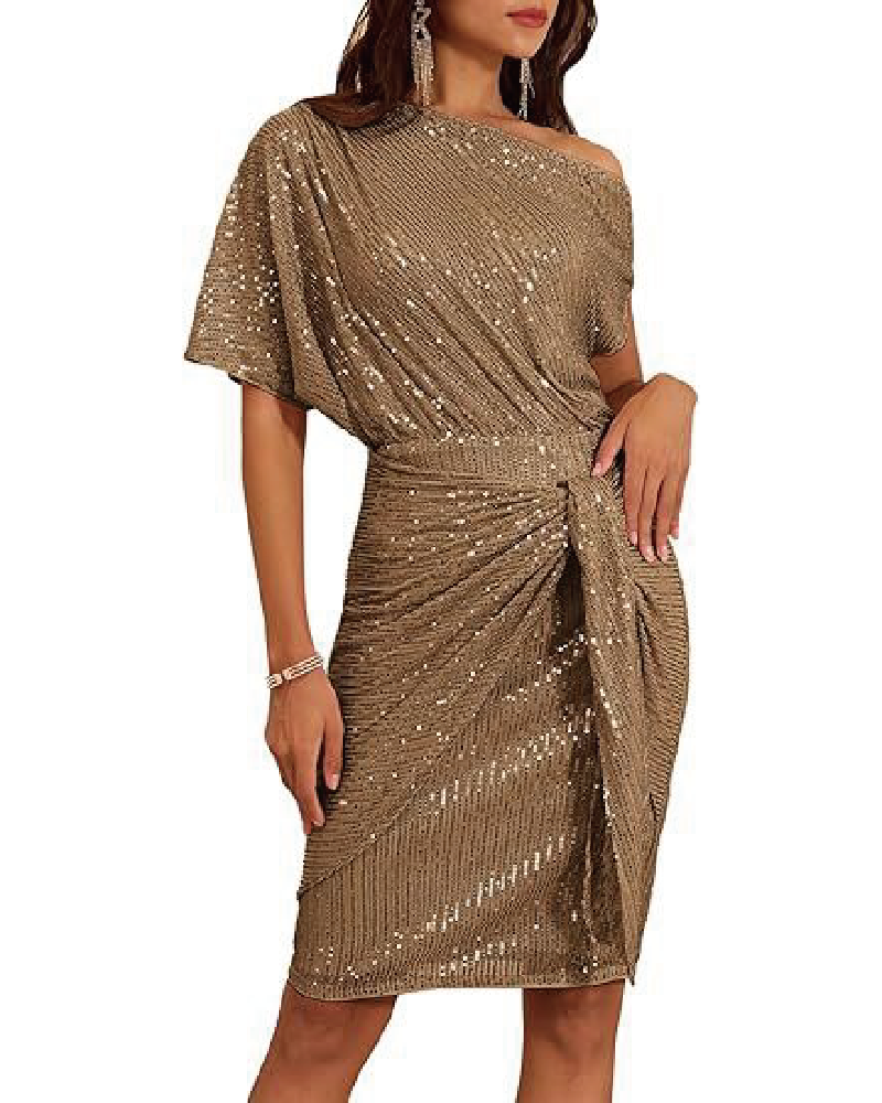 Trisna Sequins Midi Dress Coffee