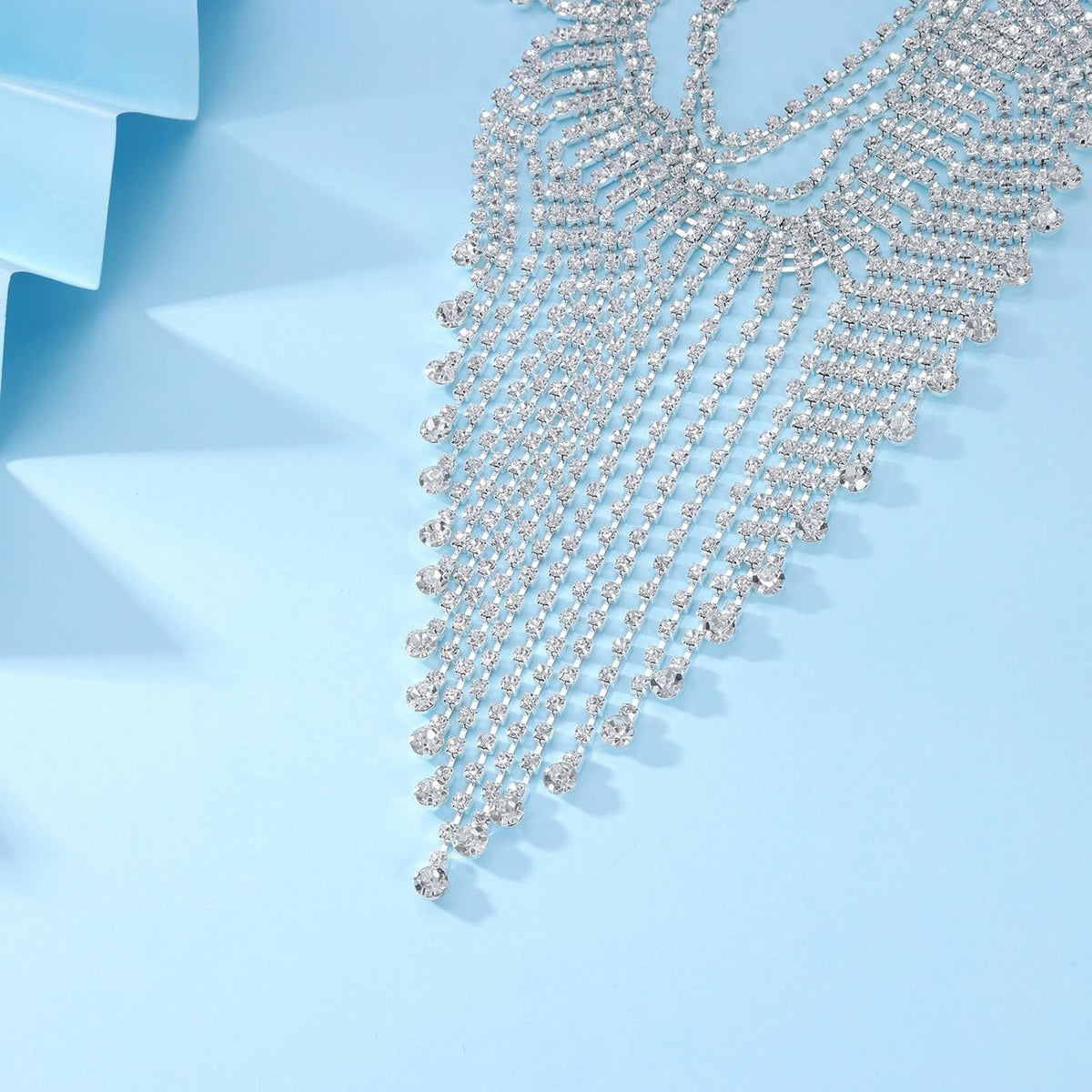 Aethers & Co A18 Rhinestone Chest Chain Bra Body Jewelry for Women Silver Bikini Bra Body Chains