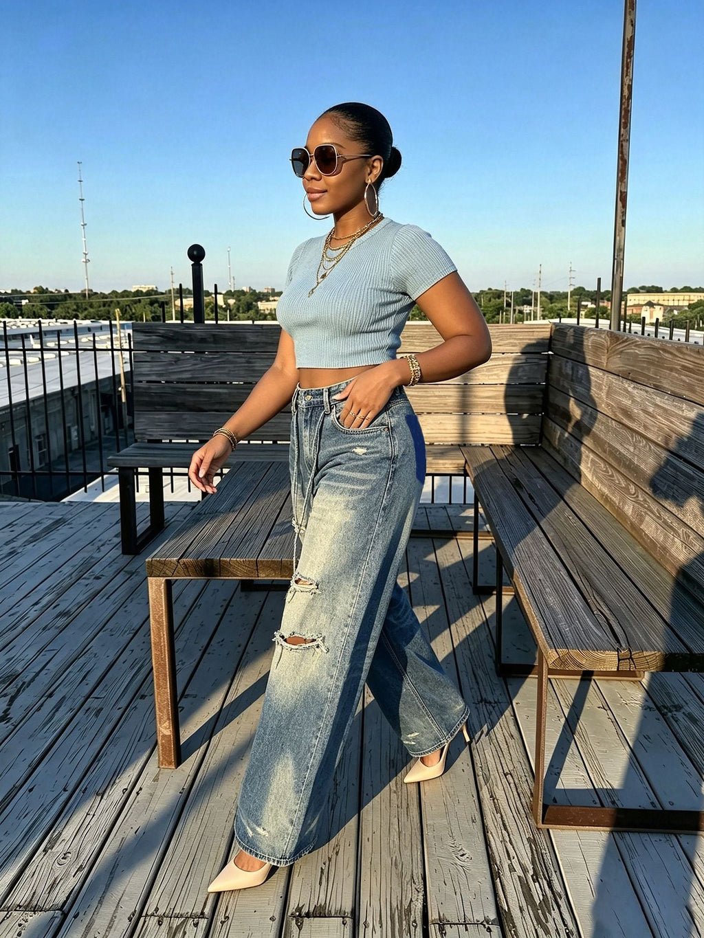 Ripped Washed Loose-Fit Denim Pants for Streetwear