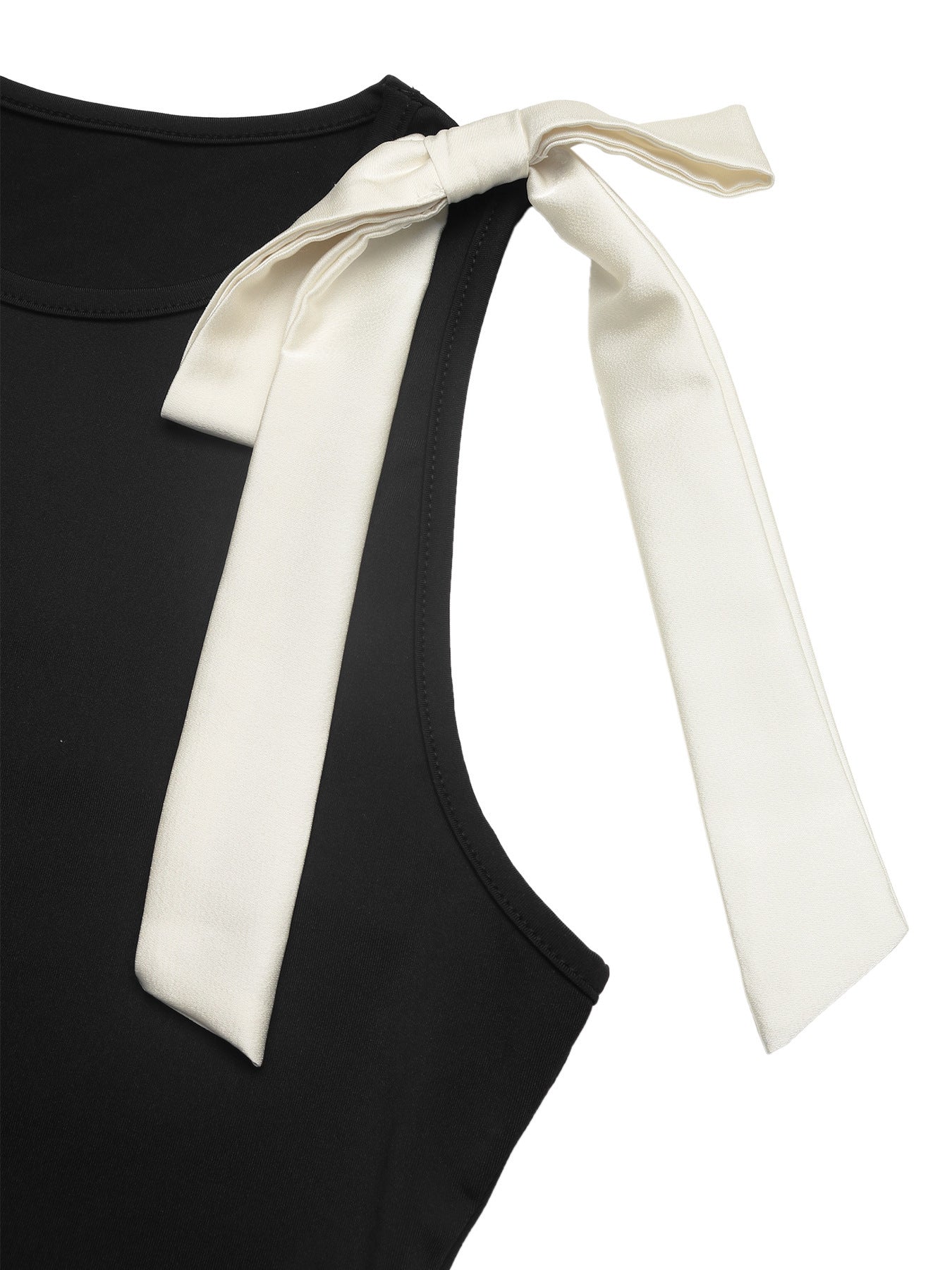 Sleeveless Color-Block Bow Slim Bodysuit for Summer Casual