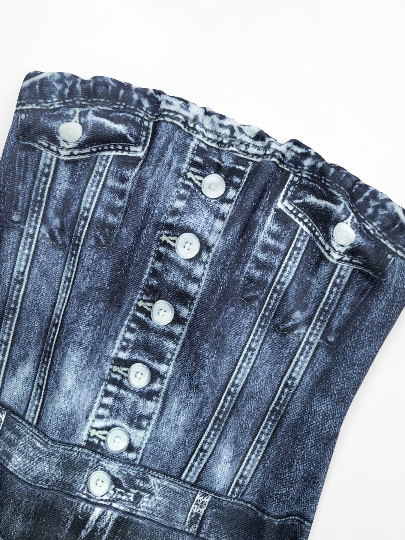 Denim Pattern Printed Strapless High Stretch Bodycon Dress for Summer