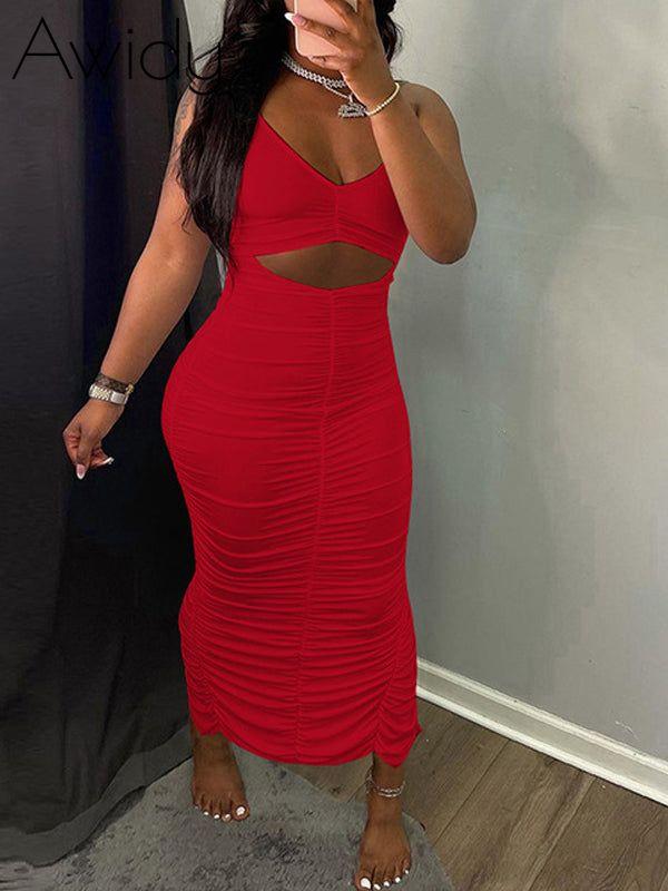 Solid Cutout Ruched Dress