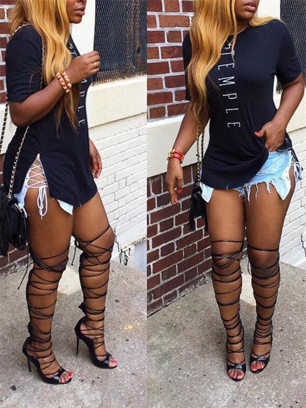 T-shirt à slogan fendu sur le côté